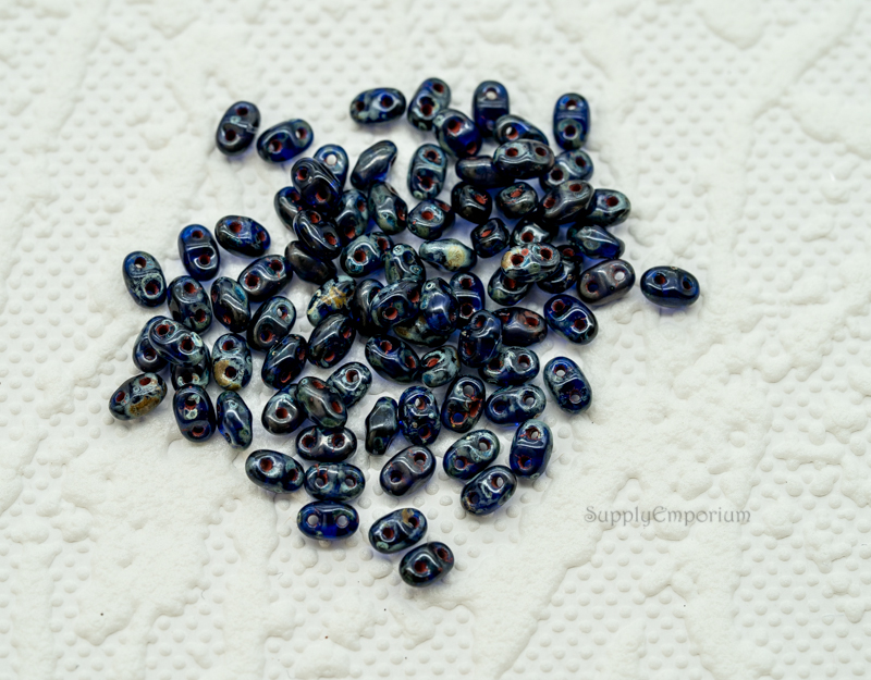 2x4mm Czech MiniDuo - Cobalt Picasso (10 Grams) 3676 - Image 3