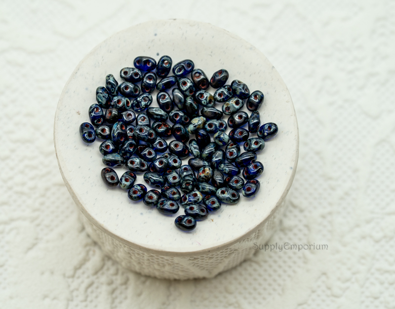 2x4mm Czech MiniDuo - Cobalt Picasso (10 Grams) 3676 - Image 2