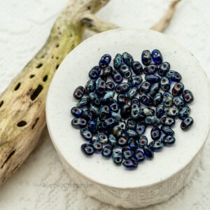 2x4mm Czech MiniDuo Cobalt Picasso 2-hole Czech glass beads