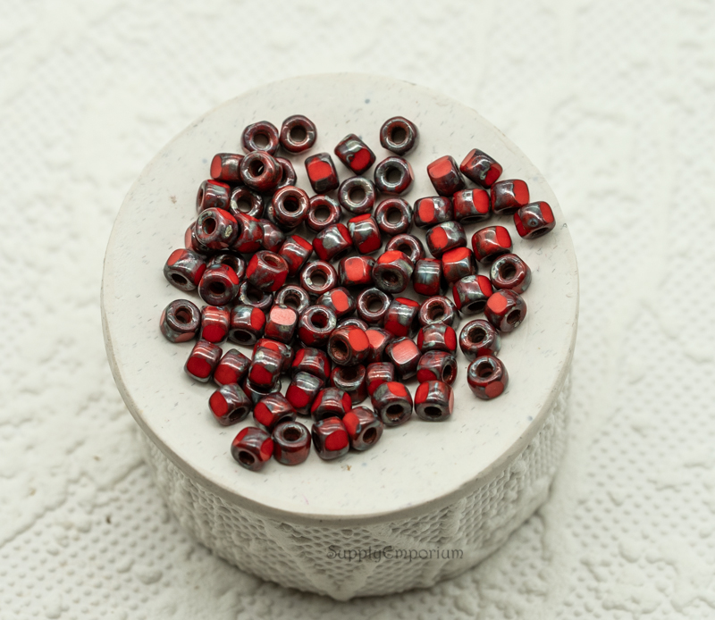 6/0 Matubo Seed Beads - Cut Opaque Coral Red Rembrandt (10 Grams) 5632R - Image 2