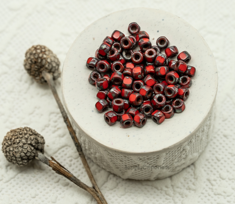 6/0 matubo seed beads cut opaque coral red rembrandt