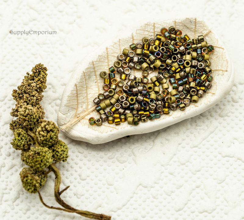 11/0 Miyuki Delica bead mix Ancient Mix55 gold green bronze seed beads aged metallic earthy tones