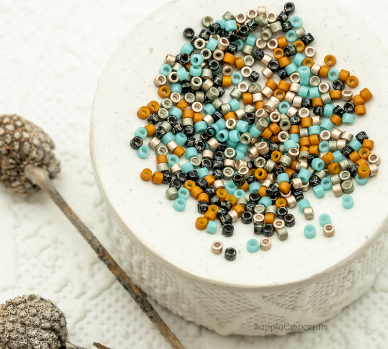 11/0 Miyuki Delica bead mix Terrain Mix96 turquoise gold bronze and earthy seed beads